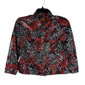 Ruby Rd. Women's Button Front Jacket 14P Black Red Gray Shirt Top Preppy Chic